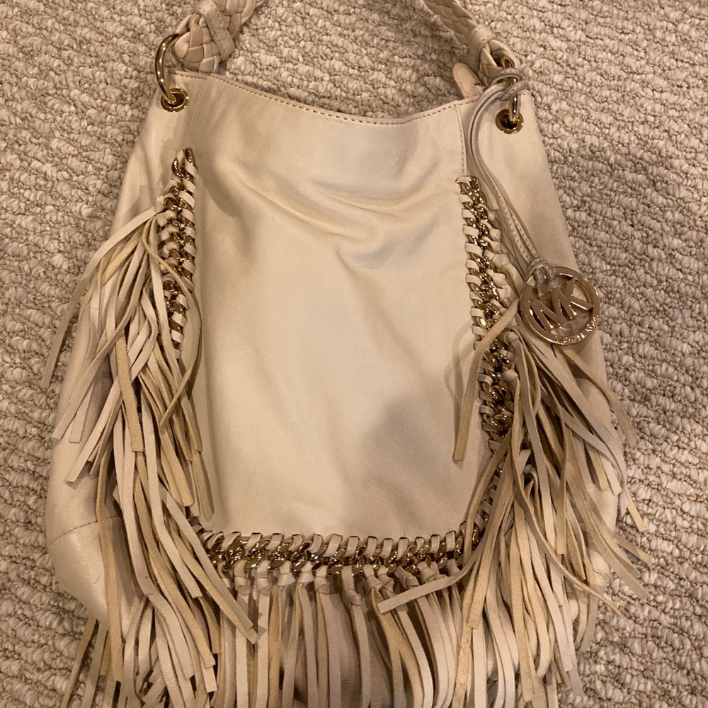 Tory Burch cream Hobo with tassels